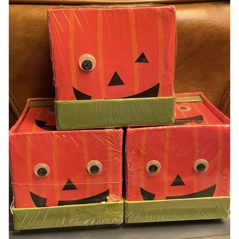 8~Halloween Jack O Lantern Pumpkins Boxes with Moving Eyes W Lids,4 Boxes X 2ea